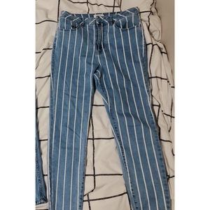 Blue Striped Skinny Jeans